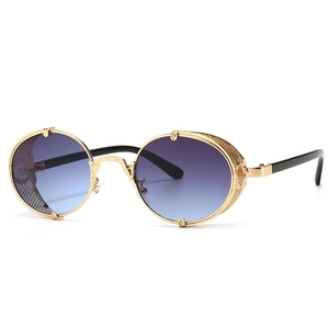 Lunettes de soleil steampunk vintage avec verres ronds dégradés et protections métal