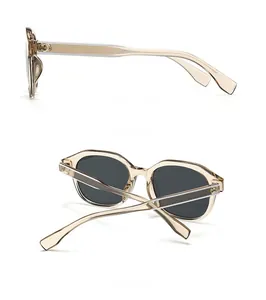 Detailansicht der quadratischen Bernsteinsonnenbrille mit Seiten- und Rückansicht