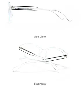 Seiten- und Rückansicht der minimalistischen transparenten Brille mit Metallkern
