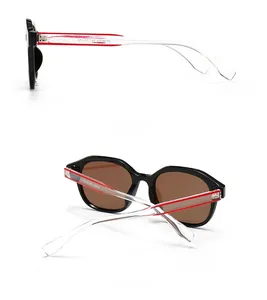 Seiten- und Rückansicht der quadratischen Sonnenbrille mit transparenten Bügeln