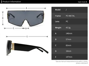 Tableau des tailles détaillé pour lunettes de soleil masque avec dimensions de monture