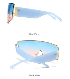 Vue détaillée latérale et arrière des lunettes de soleil carrées avec verres dégradés bleu-rose