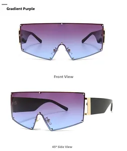 Vue avant et latérale de lunettes de soleil carrées avec verres dégradés violets