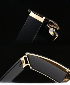 Détails de lunettes de soleil carrées montrant des verres renforcés et charnières dorées