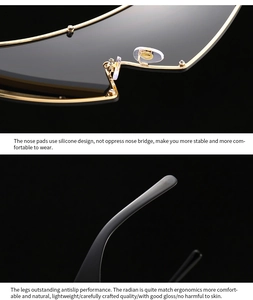 Détails des plaquettes de nez en silicone et des branches antidérapantes de lunettes de soleil