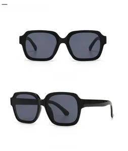 Front and 45-degree side views of classic oversized black square sunglasses for women
