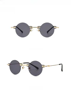 Front and 45-degree side view of vintage square sunglasses with gold metal frames