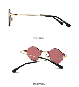 Side and back view of retro square sunglasses with gold metal temples and brown lenses