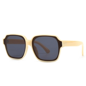 Chic oversized square sunglasses in cream and brown two-tone frame with gray lenses