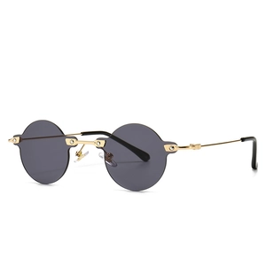 Retro Round Rimless Sunglasses Metal Frame UV400 Protection Fashion Steampunk Eyewear For Women Men