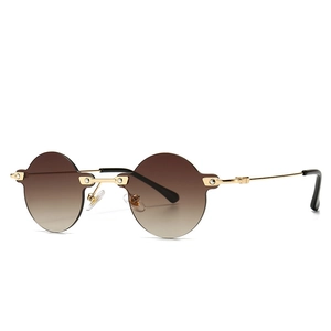 Retro rectangle sunglasses with brown gradient lenses and gold metal frames for street style
