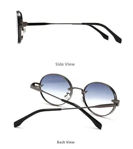 Seiten- und Rückansicht der ovalen Sonnenbrille mit blau-violetten Verlaufsgläsern