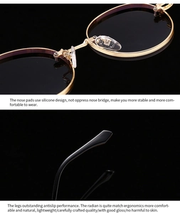 Detailansicht goldene ovale Sonnenbrille mit ergonomischen Silikon-Nasenpads