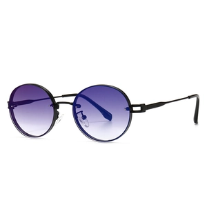 Retro ovale Sonnenbrille für Damen mit lila Verlaufsgläsern und schwarzem Metallrahmen