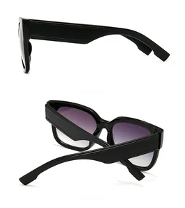 Side and back view of wide-leg fashion sunglasses with purple gradient lenses