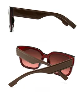 Detail view showing the wide brown temples and gradient lenses of oversized sunglasses
