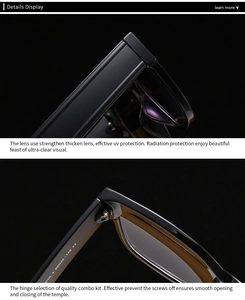 Macro detail of high-quality hinges and UV-protected thick lenses on retro sunglasses