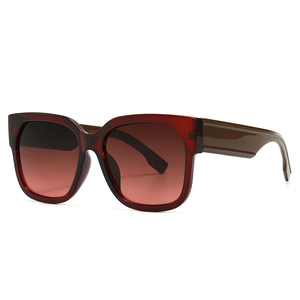 Retro oversized square sunglasses in burgundy frame with gradient brown lenses