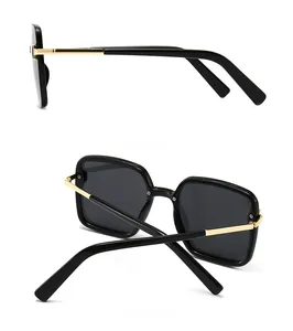 Detail view showing the side profile and back structure of square black polarized sunglasses