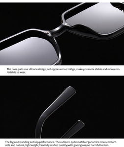Detail of ergonomic silicone nose pads and anti-slip temples on black polarized sunglasses