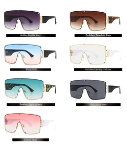 Detail showing oversized punk sunglasses in seven color gradients and metallic frames