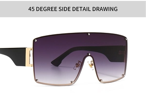 45-degree side view of punk shield sunglasses with purple gradient lenses and rivets