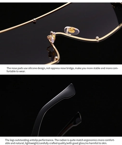 Detail of comfortable silicone nose pads and anti-slip temples on metal punk sunglasses
