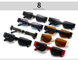 Macro display of retro rectangular sunglasses in 8 different lens colors and metal frames