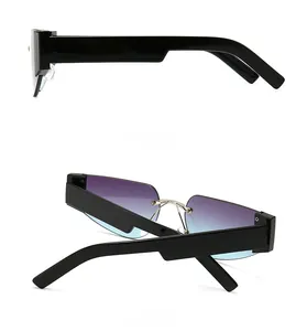 Detailed side and back views of gradient purple sunglasses with thick black temples