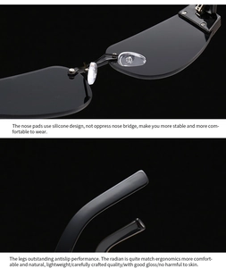 Detail of comfortable silicone nose pads and ergonomic anti-slip temples on black sunglasses