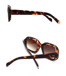 Detailed side and back views of square tortoise shell sunglasses with wide temples