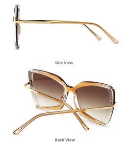 Seiten- und Rückansicht der Retro-Schmetterlingsbrille mit bernsteinfarbenem Gestell