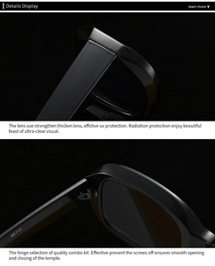Detail of square sunglasses showing precision metal hinge and model number 86113 on temples