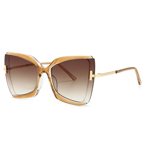 Retro Schmetterling Sonnenbrille mit Bernsteinrahmen, braunen Gläsern und Gold T-Scharnier