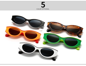 Detailed view of five color options for vintage cat-eye thick frame sunglasses
