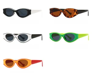 Detailed collection of retro oval sunglasses in black, leopard, white, green and orange