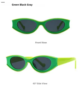 Detail of vintage cat-eye sunglasses featuring green frames and black lenses from two angles