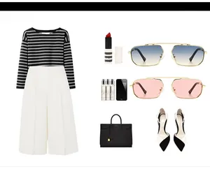 Flat lay of modern vintage sunglasses with stylish outfit and chic fashion accessories