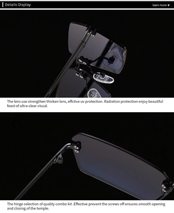 Detail view of reinforced UV protection lenses and precision metal hinge construction