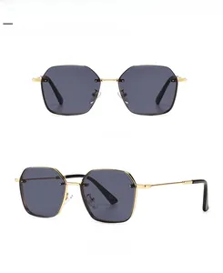Detailed front and 45-degree angle view of vintage geometric metal frame sunglasses