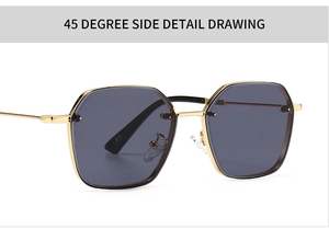 Detail shot of golden hexagonal metal frames with dark grey lenses and CE logo