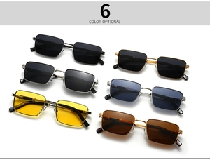 Detailed display of six color options for rectangular polarized metal frame sunglasses