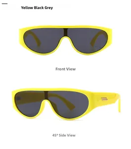 Detail of yellow vintage oval sunglasses with metallic gold accents and dark lenses