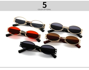 Detailed view of five color options for vintage oval steampunk metal frame sunglasses