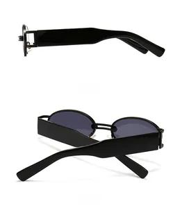 Side and back view of retro punk square sunglasses with wide black polished frames