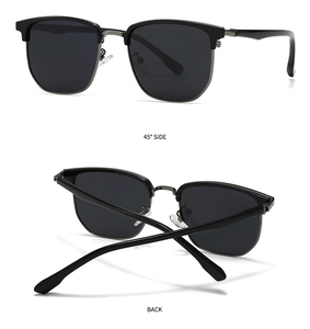 Detailed side and back views of classic polarized clubmaster sunglasses with metal accents