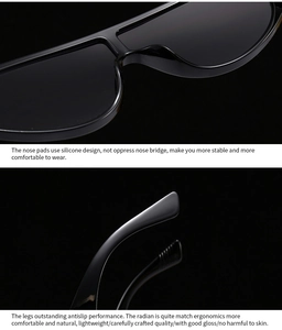Detail view of ergonomic silicone nose pads and glossy temples on modern sunglasses