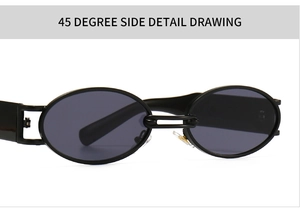 Detail view of black square sunglasses with sleek frame and dark polarized lenses