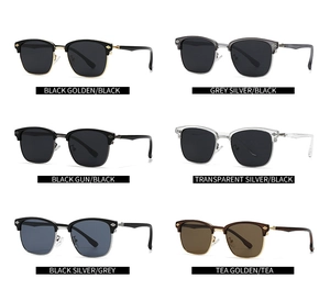 Grid view showcasing six color variations of vintage semi-rimless polarized sunglasses