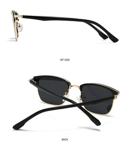 Polarized sunglasses detail showing 90-degree side and back view of retro semi-rimless frame